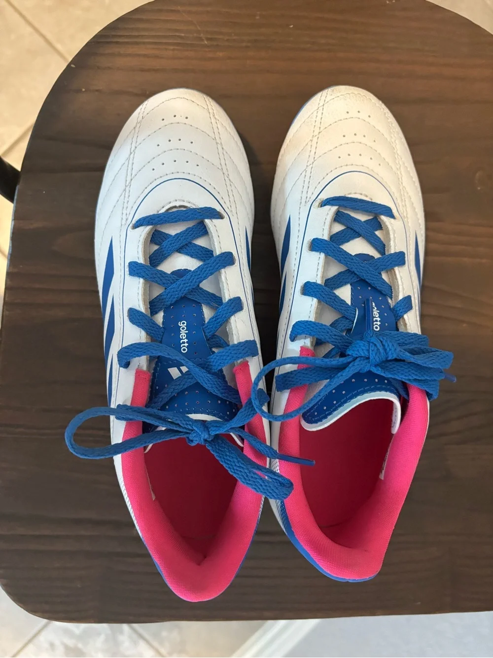 adidas Kids White, Blue & Pink Soccer Cleats